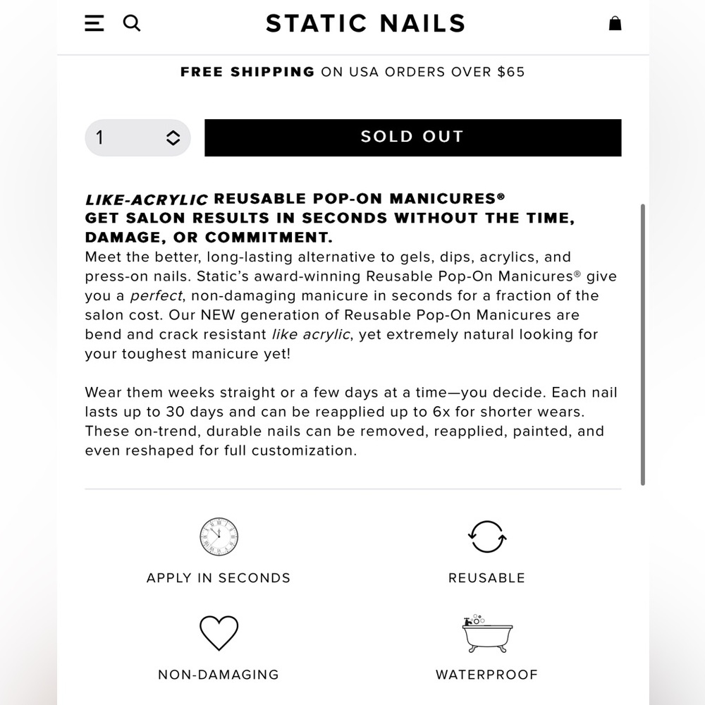 Static Nails Reusable Pop On Manicures - New In Box - Picture 7 of 7